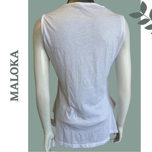 🛍️3/$40 Maloka White Sleeveless Tunic Knit Top Mixed Fabric Size 2 - Picture 4 of 6